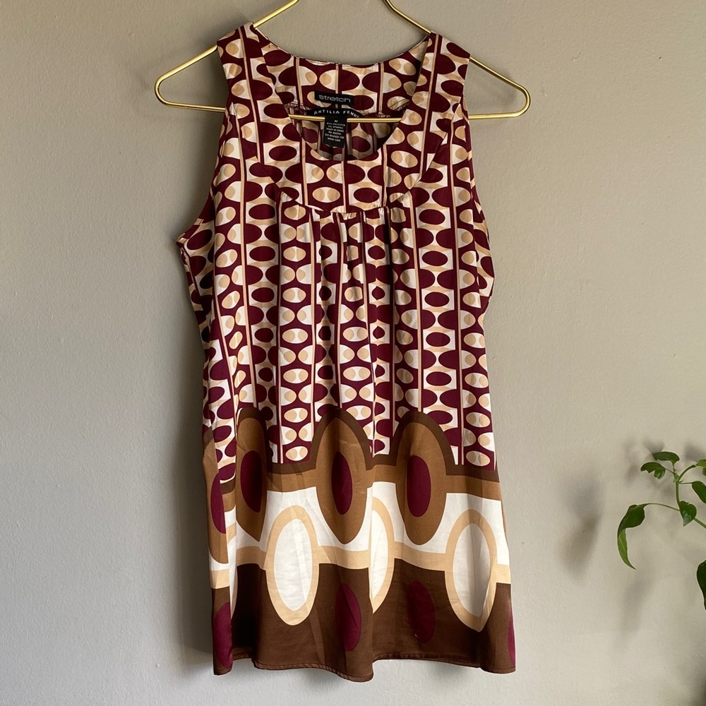 Antilia Femme Burgundy and Brown Geometric Blouse